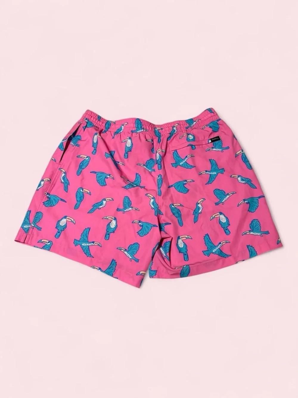 chubbies Pink Swim Trunks with Blue Toucan Print